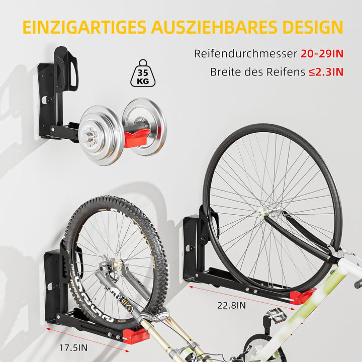 Fahrrad Wandhalterung, Wyxron Swivel Fahrradträger Wand 20-29“ Platzsparende Fahrradbügel 35kg Gewic