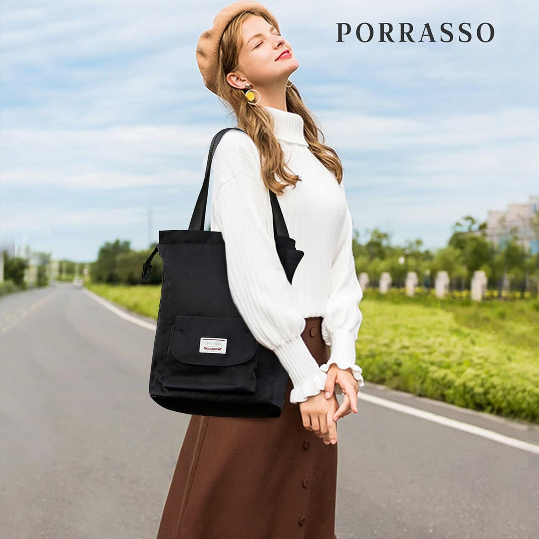 PORRASSO Damen Laptop Rucksack Casual Schultertasche mit USB Ladeanschluss Gepäckband Schultasche fü