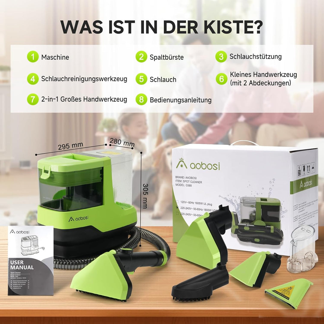 Polsterreiniger Gerät mit Heissdampf & 17KPa - 1800W Waschsauger Teppichreiniger mit Sprachfunktion