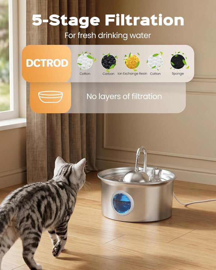 Trinkbrunnen für Katze Edelstahl Katzen Wasserbrunnen: Katzenbrunnen für Katzen Automatic - 2.6L Kat