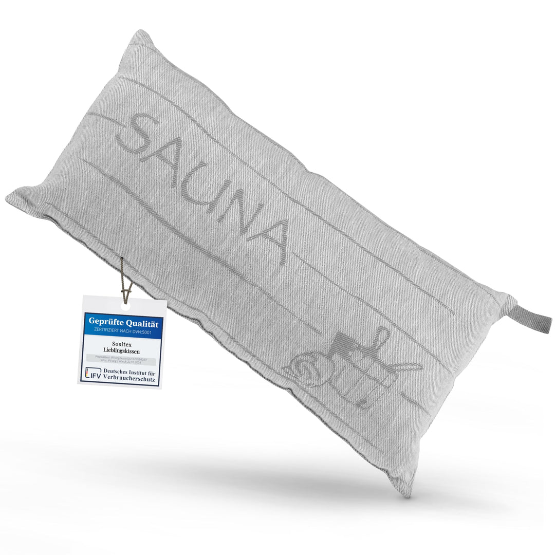 sositex | 1 Premium Saunakissen Lieblingskissen Reisekissen | Design: SAUNIA | Masse: 45 x 22 cm, Le
