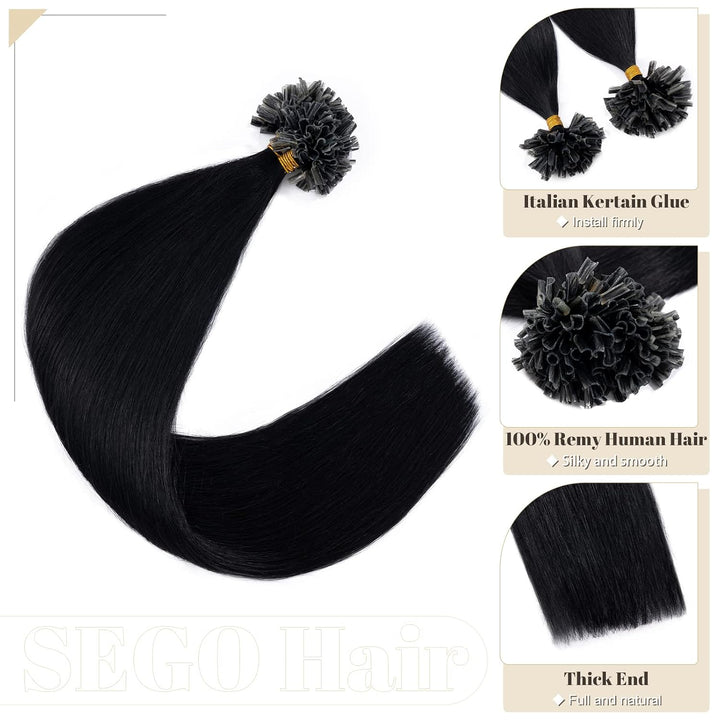 SEGO Bondings Extensions Echthaar 0.5g/Strähnen Haarverlängerung Keratin U-Tip Glue 100 Strähnen 100