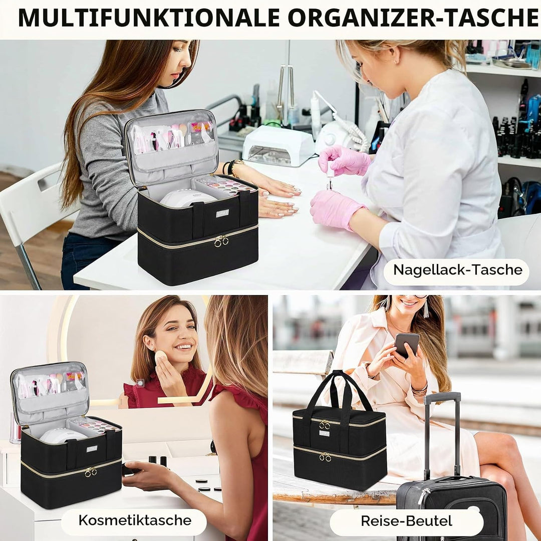Nagellack Aufbewahrung Tasche,Doppelschichtige Nagellack Organizer für 40 Flaschen(15ml-0.5 FL.oz) u