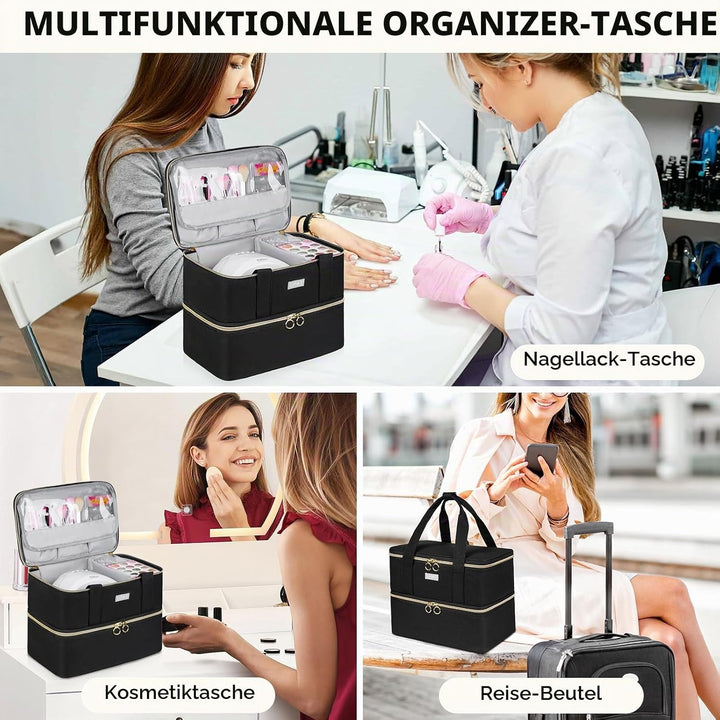 Nagellack Aufbewahrung Tasche,Doppelschichtige Nagellack Organizer für 40 Flaschen(15ml-0.5 FL.oz) u