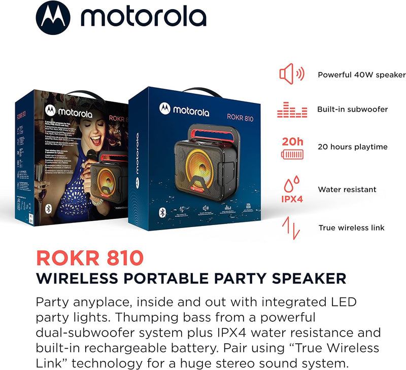 Motorola Sound ROKR 810 / Sonic Maxx 810 - Kabelloser Lautsprecher - 40 Watt - Bluetooth 5.0 - LED -