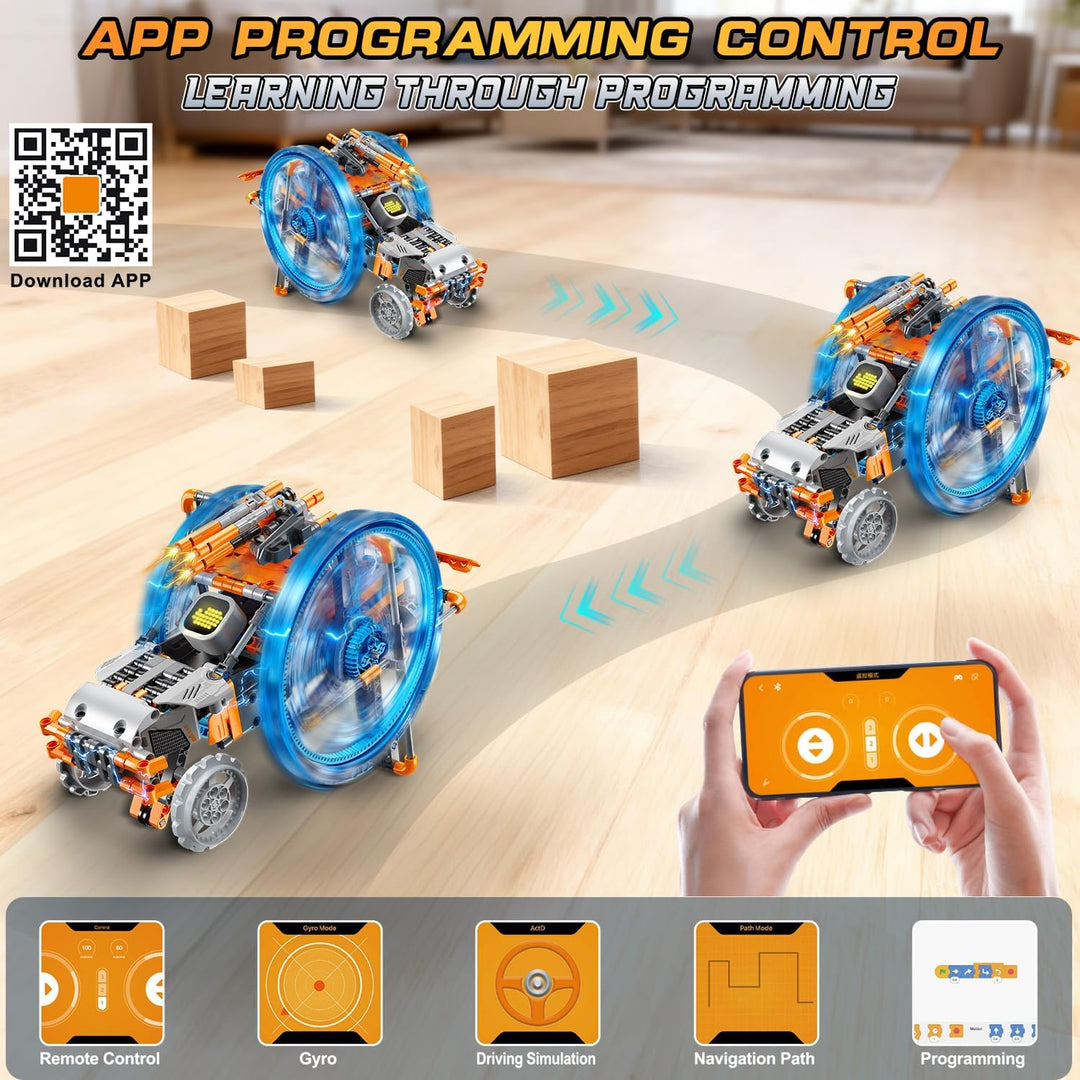 Technik Roboter für Kinder Bauspielzeug mit LED-Augen, 5-in-1 Fernbedienung und App Wiederaufladbare