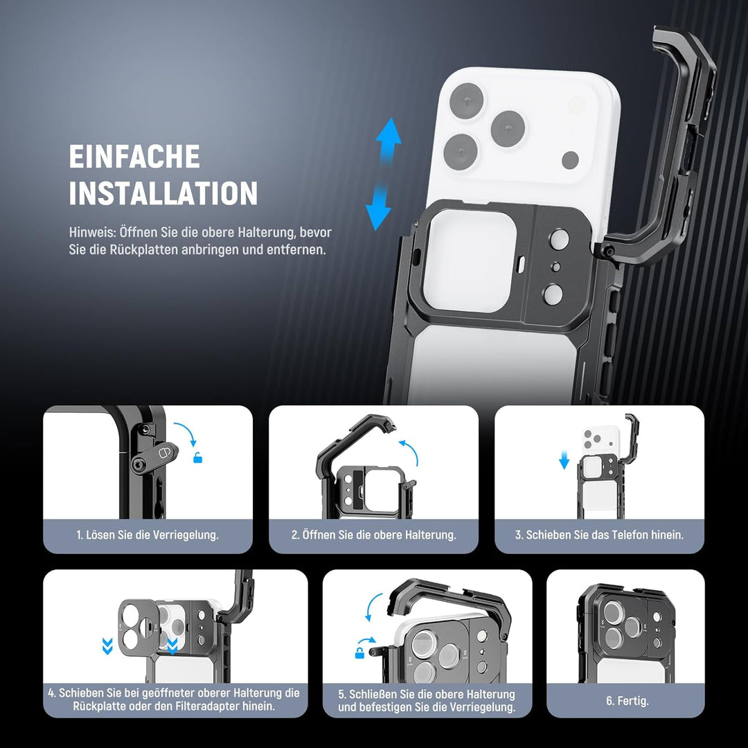 NEEWER Phone Käfig Cage Kompatibel mit iPhone 17 Pro, Schnellwechsel Video Rig Handy Stabilisator Zu