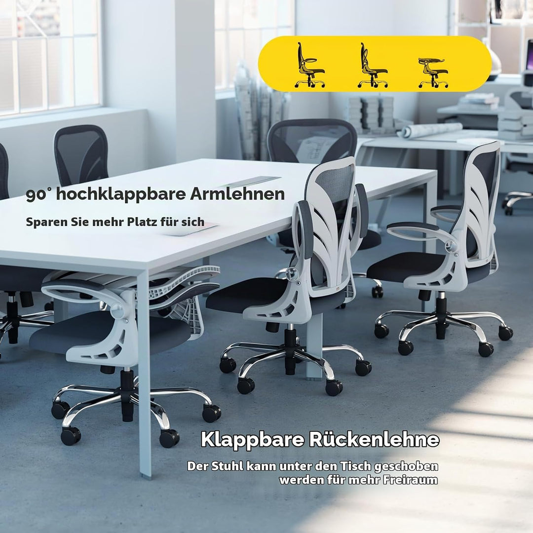 HOLLUDLE Ergonomischer Bürostuhl mit Klappbarer Rückenlehne, Schreibtischstuhl mit Erweitertem Sitz(
