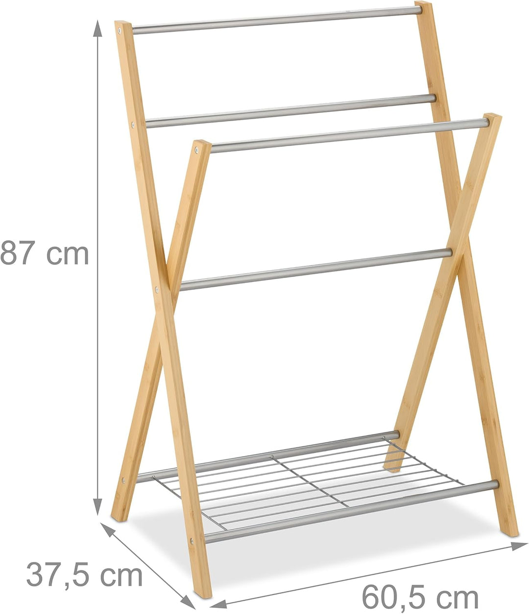 Relaxdays Handtuchhalter, 4 Stangen und Ablage, für Hand- & Badetücher, Handtuchständer, Bambus & Ei