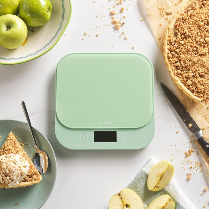 Salter British Bakes Digitale Küchenwaage – Grüne Backwaage mit hoher Kapazität von 10 kg, misst Flü
