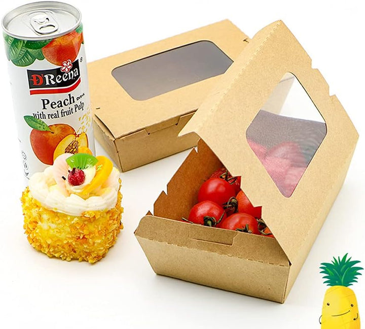 20 Stücke Kraftpapier Lunchbox 700ml/24oz, Kraftkarton Snackboxen, Take Away Box, mit Fenster, Öl un