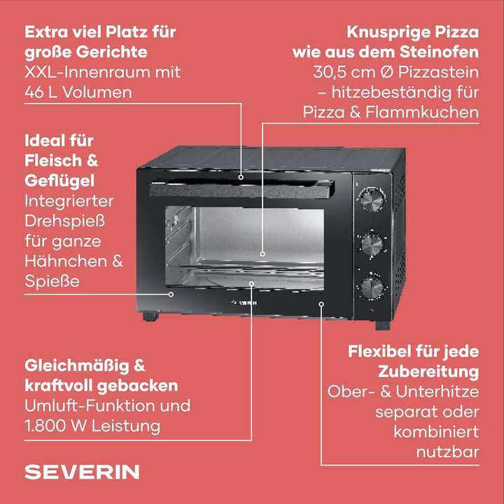 Severin Back- und Toastofen mit Umluftfunktion, inkl. Drehspiess für Fleisch, vielseitiger Heissluft