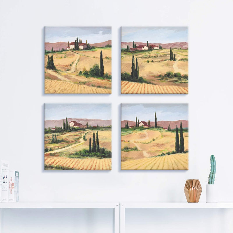 ARTLAND Leinwandbilder auf Holz Wandbild Bild Set 4 teilig je 30x30 cm Quadratisch Landschaft Italie