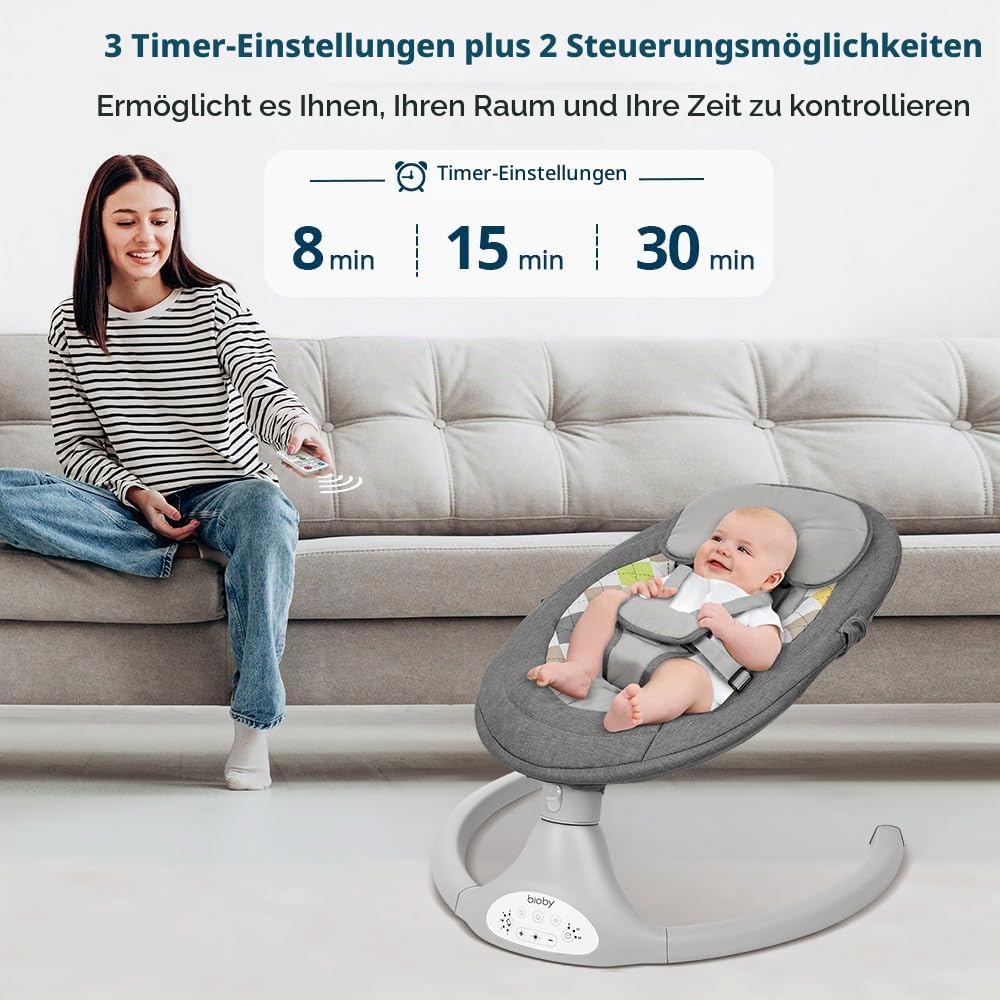Bioby Elektrische Babywippe | Babyschaukel mit 5-Punkt-Gurt &amp; 5 Schaukelmodi, Leicht &amp; Sicher Wippe