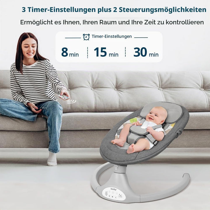 Bioby Elektrische Babywippe | Babyschaukel mit 5-Punkt-Gurt &amp; 5 Schaukelmodi, Leicht &amp; Sicher Wippe