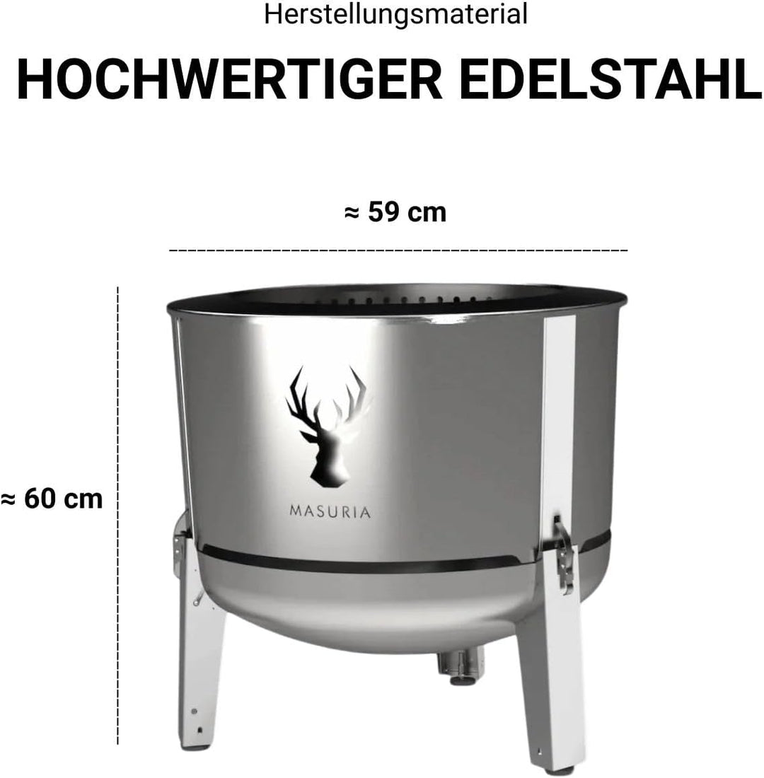 Masuria Rauchfreie Feuerschale 60cm⌀ Alpha 600 - Patentierte Rauchreduzierung bis zu 95% - Hergestel