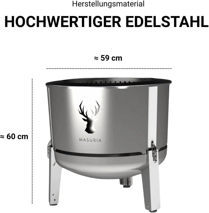 Masuria Rauchfreie Feuerschale 60cm⌀ Alpha 600 - Patentierte Rauchreduzierung bis zu 95% - Hergestel