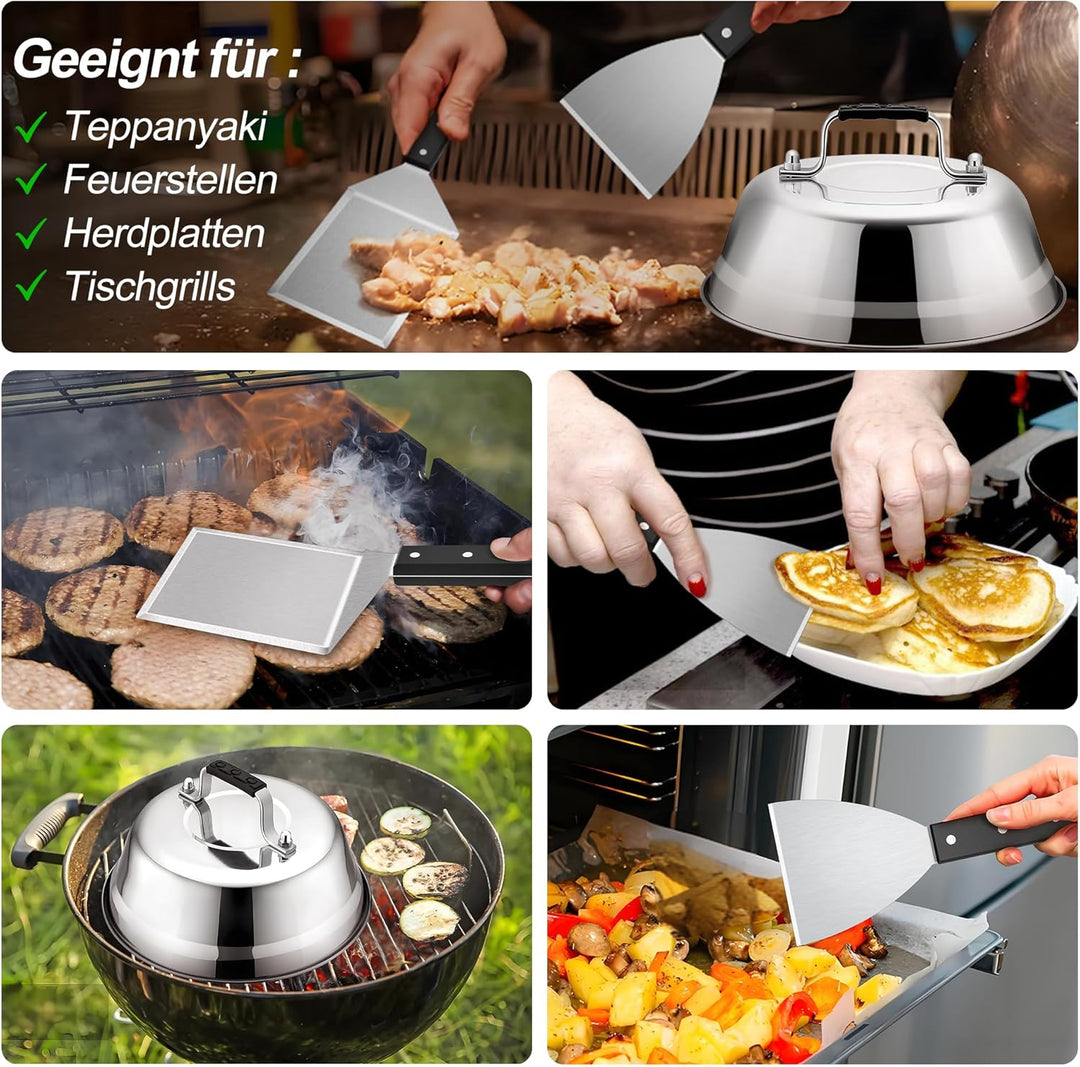 HaWare Grillspachtel mit Burgerglocke 4er Set, Abs Kunststoffgriff 2&#xD7;Grillspachtel + 2&#xD7;Bur