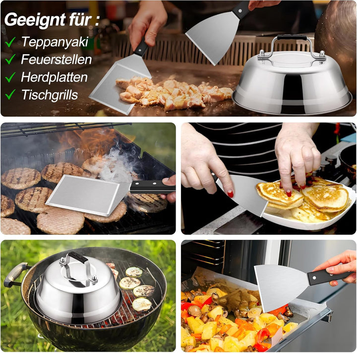 HaWare Grillspachtel mit Burgerglocke 4er Set, Abs Kunststoffgriff 2&#xD7;Grillspachtel + 2&#xD7;Bur