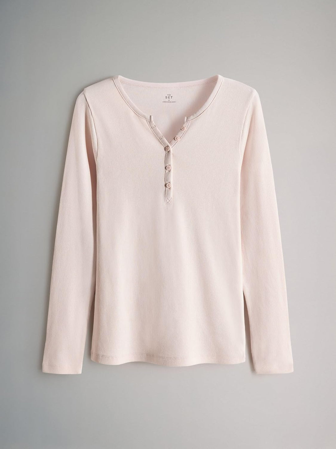 THE SET Damen t gerippte Henley-Langarmshirts, 4er-Pack XS Berry/Stripe/Pink/White, XS Berry/Stripe/