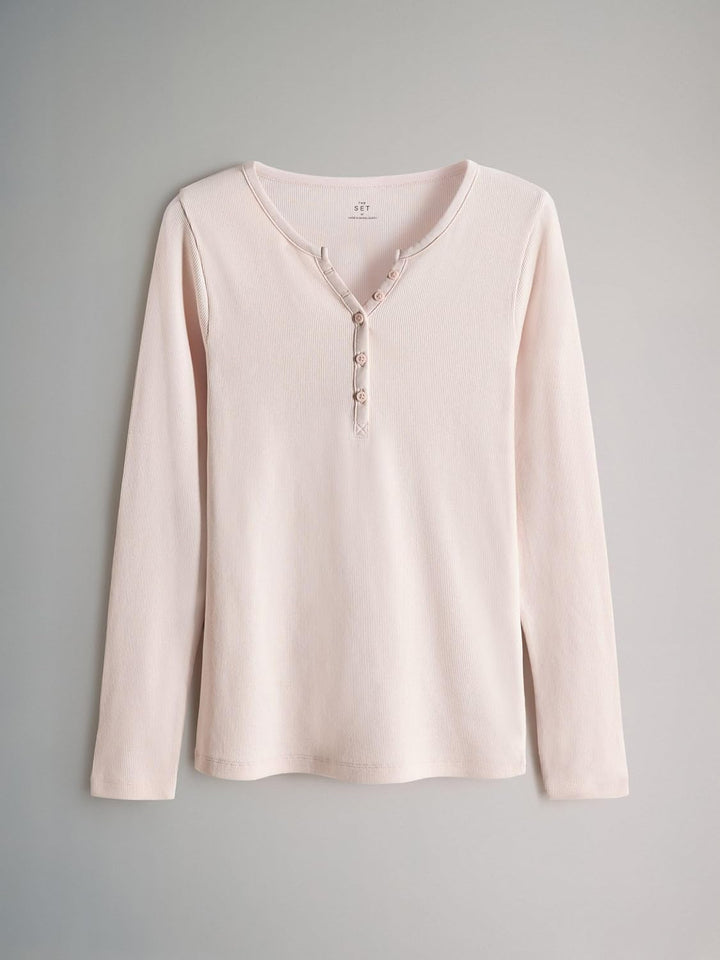 THE SET Damen t gerippte Henley-Langarmshirts, 4er-Pack XS Berry/Stripe/Pink/White, XS Berry/Stripe/