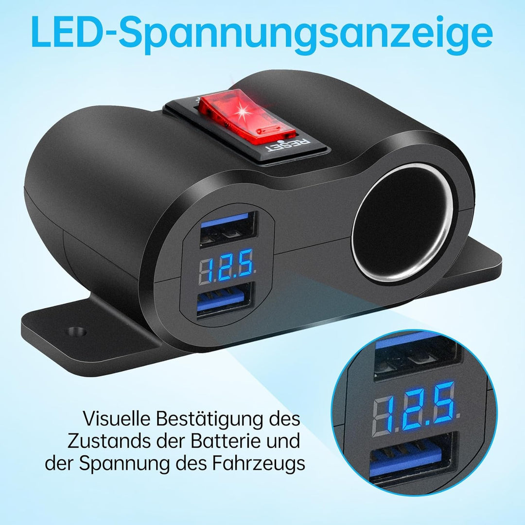 36W Upgraded 12V USB Ladebuchse, Panel mit 180 W Zigarettenanzünder Schnellladebuchse und LED Voltme