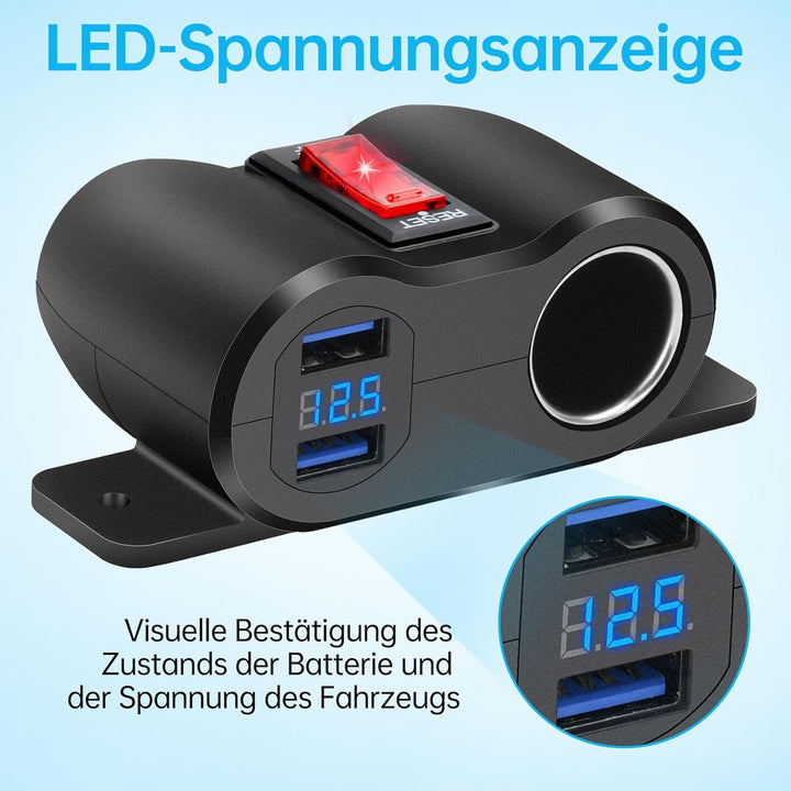 36W Upgraded 12V USB Ladebuchse, Panel mit 180 W Zigarettenanzünder Schnellladebuchse und LED Voltme