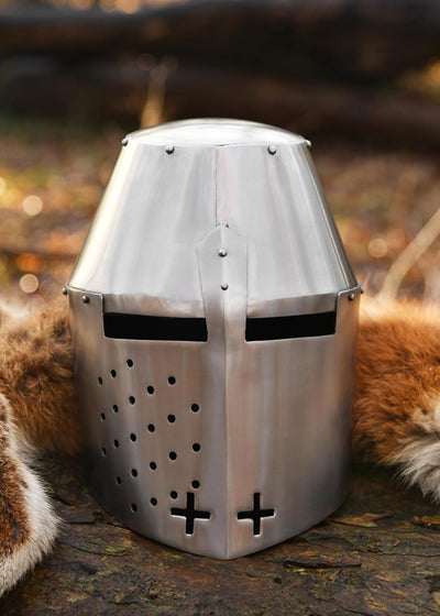 Battle-Merchant Grosser Helm Pembridge, um ca. 1370, 1,2mm Stahl - schaukampftauglich - Topfhelm - T