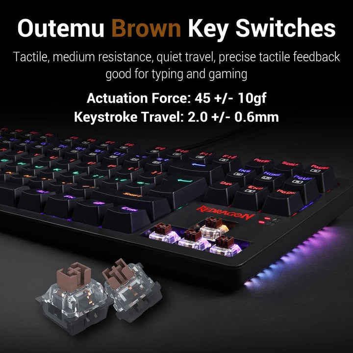Redragon S113 Mechanische Gaming Tastatur Maus Set Regenbogen Beleuchtet mit Braunen Schaltern und R