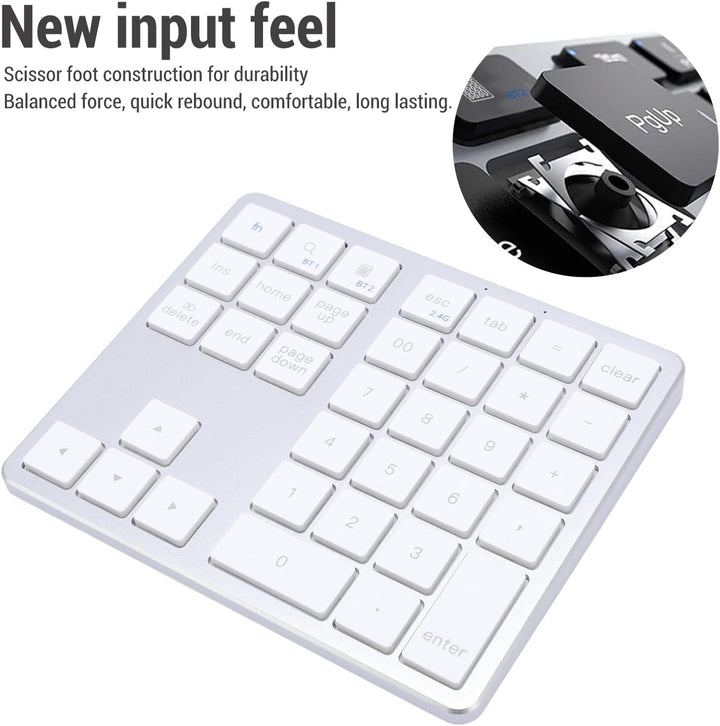 Denash Nummernblock, Kabellos, 35 Tasten, Wiederaufladbare Tastatur mit Dreifacher Geräteumschaltung