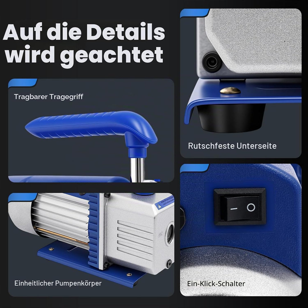 Vakuumpumpe Klimaanlage 180W, Profi Vakuumpumpe Set mit 3 Schläuchen &amp; Manometer, 150 Mikron für R32