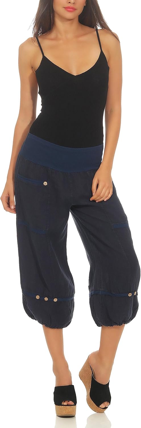 Malito Damen Hose aus Leinen - Stoffhose in Uni Farben - Freizeithose für den Strand - Chino - Capri