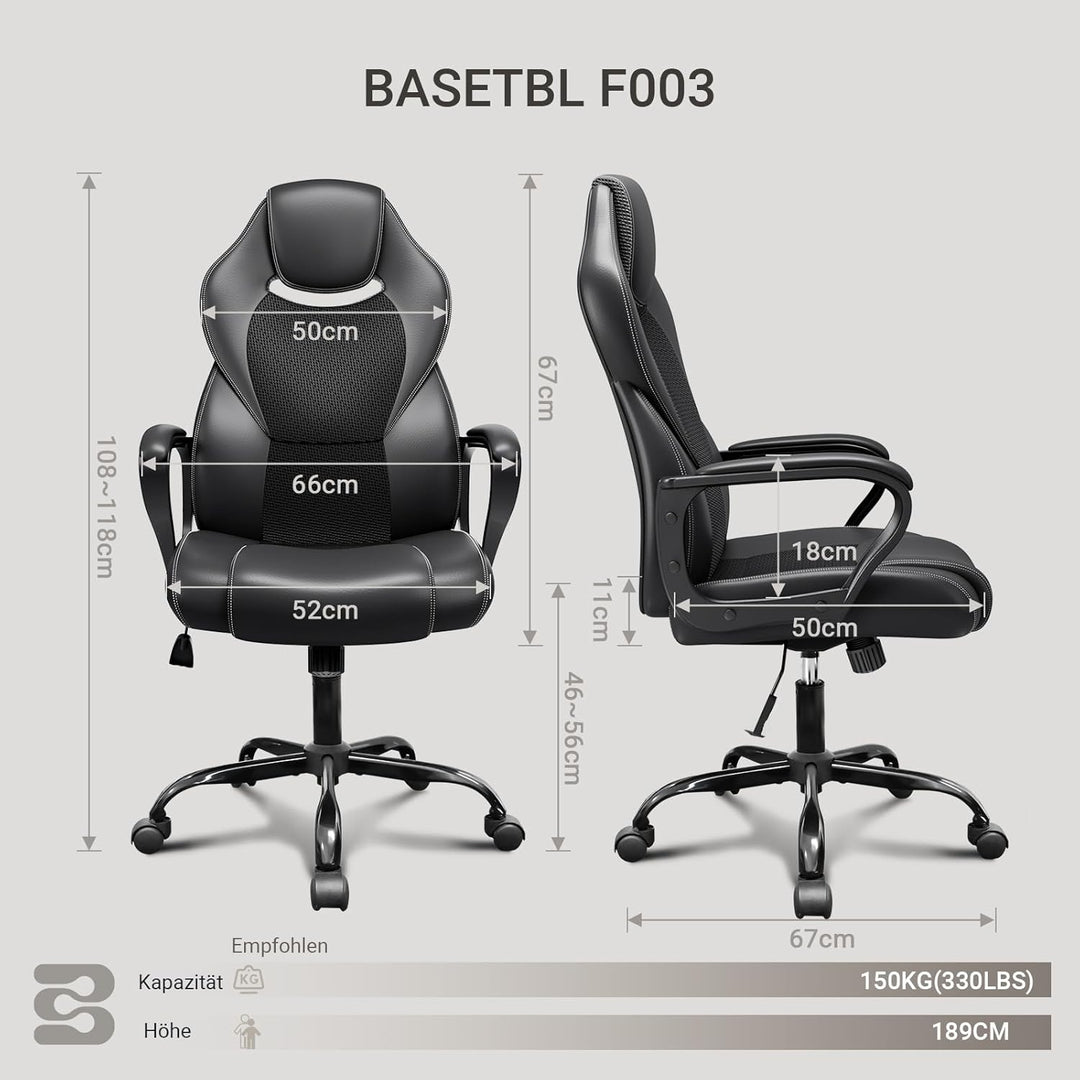BASETBL Bürostuhl Racing Stuhl Gaming Stuhl Sessel Schreibtischstuhl Ergonomisch Drehstuhl Sportsitz