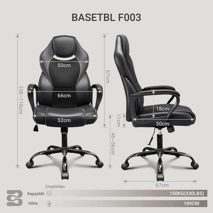 BASETBL Bürostuhl Racing Stuhl Gaming Stuhl Sessel Schreibtischstuhl Ergonomisch Drehstuhl Sportsitz