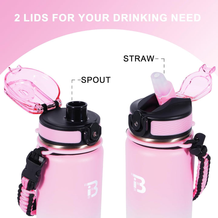 TOPBADE Trinkflasche Edelstahl 1L mit Strohhalm Deckel und Chug, 1000ml Auslaufsichere Doppelwand Wa