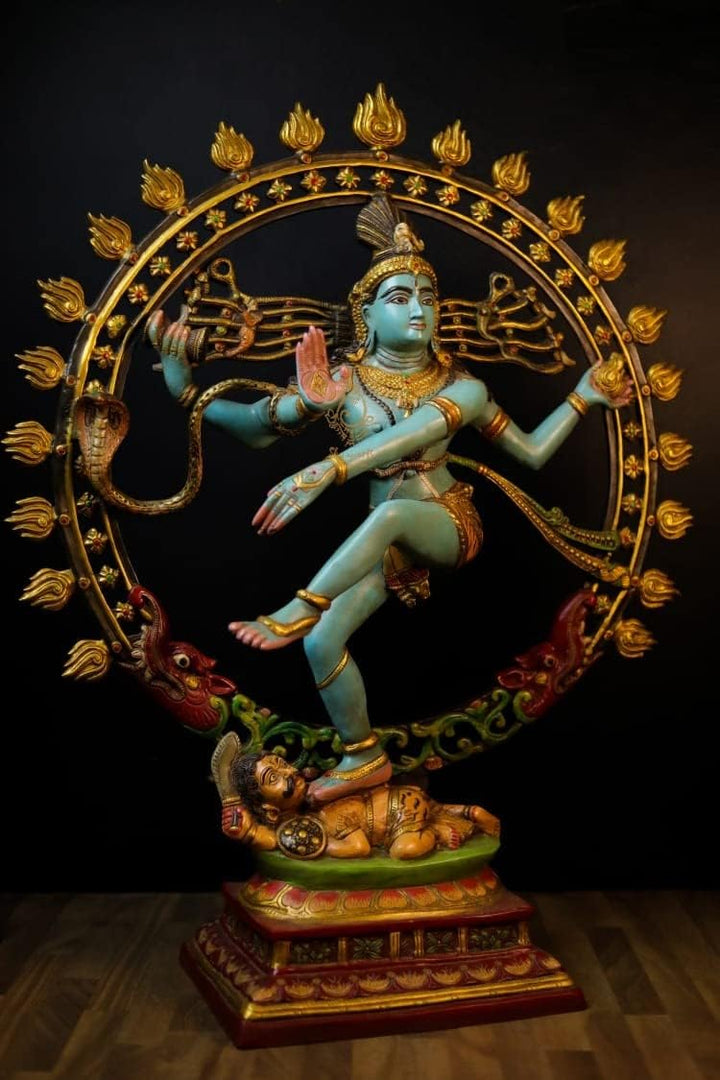 SHIVAJI ARTS Nataraj-Statue, Tanzende Shiva aus Messing, handbemalt, 66 cm, gross, 1 Stück