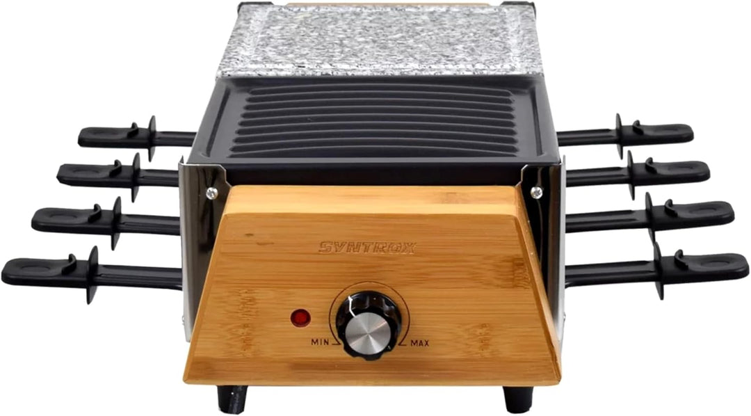 Syntrox Raclette Grill 8 Personen, 1500W Elektrischer Raclettegrill mit Natursteinplatte und Wendepl