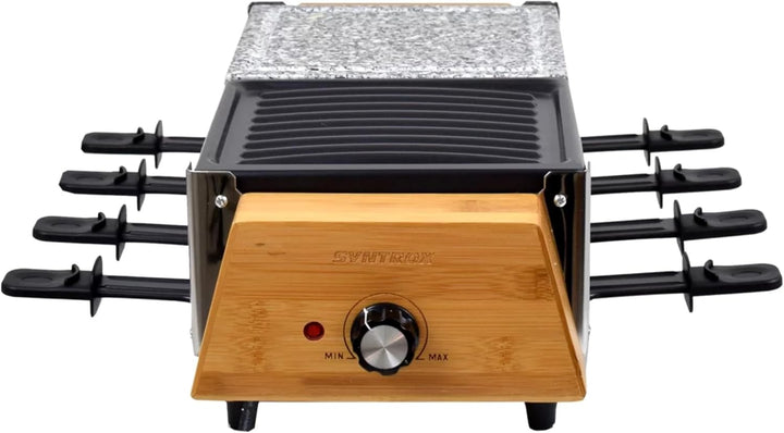 Syntrox Raclette Grill 8 Personen, 1500W Elektrischer Raclettegrill mit Natursteinplatte und Wendepl