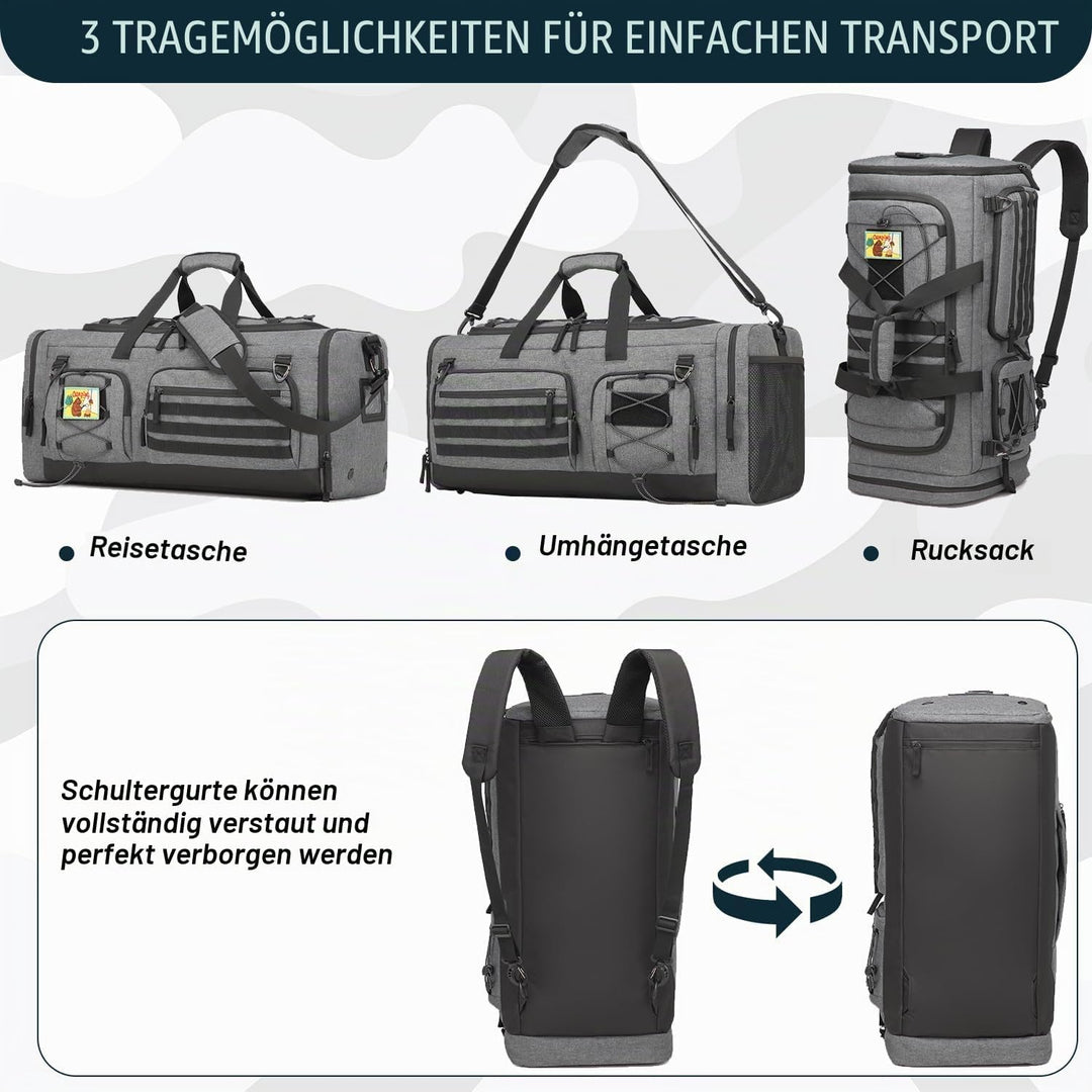 50L Herren Sporttasche mit Nass- &amp; Schuhfach Rucksack 3 in 1 Reisetasche Handgepäck Sport Duffel Tas