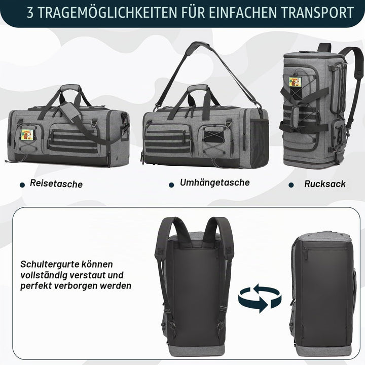 50L Herren Sporttasche mit Nass- &amp; Schuhfach Rucksack 3 in 1 Reisetasche Handgepäck Sport Duffel Tas