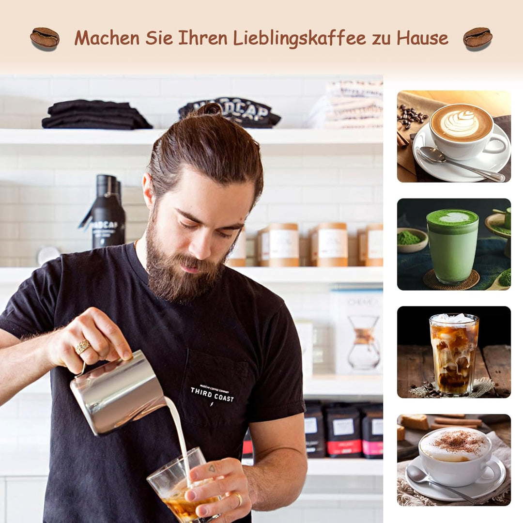 FITNATE USB Milk Coffee frother, elektrischer Milchaufschäumer Stab mit 3 Stufen, 2 Edelstahl Schnee