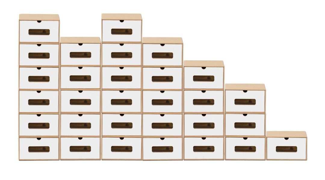 BigDean 30x Schuhaufbewahrung BRAUN/Weiss mit Sichtfenster Aufbewahrungsbox Stapelbar Storage Box Sc