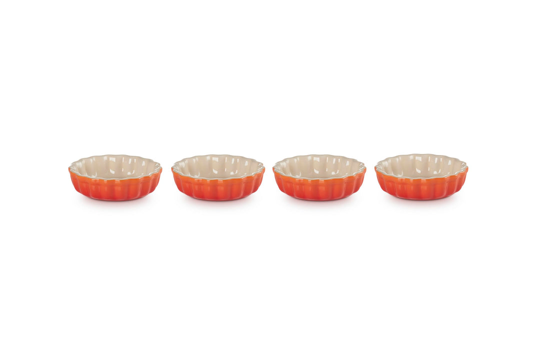 Le Creuset 4er-Set Tarteförmchen aus Steinzeug, Je 200 ml/ Ø 11 cm, Ofenrot, 91017411090000, Ofenrot