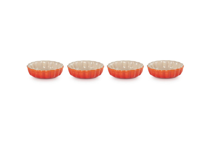 Le Creuset 4er-Set Tarteförmchen aus Steinzeug, Je 200 ml/ Ø 11 cm, Ofenrot, 91017411090000, Ofenrot