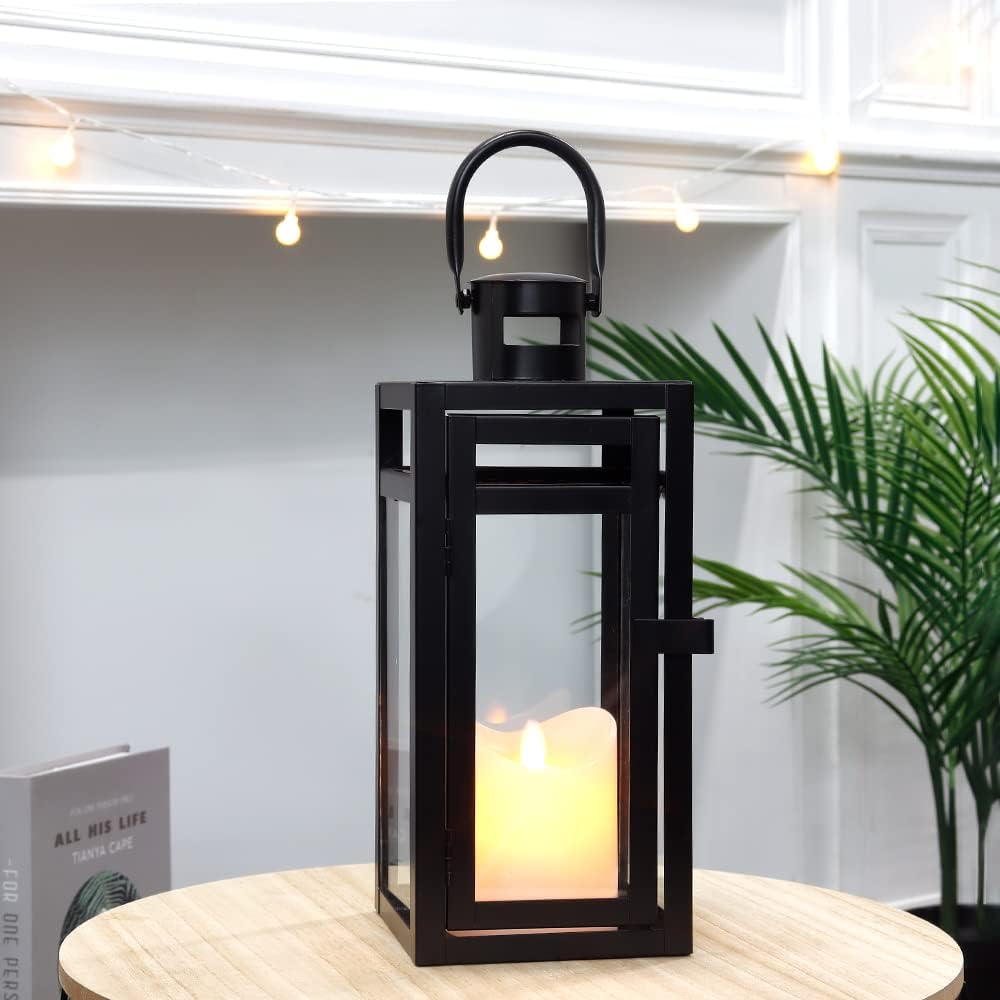 TRIROCKS Dekorative Edelstahl Laterne 30 cm Hoch Metall Kerzenhalter Mit Klaren Glasscheiben Für Hei