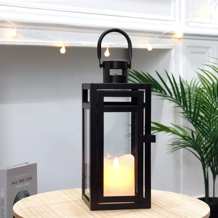 TRIROCKS Dekorative Edelstahl Laterne 30 cm Hoch Metall Kerzenhalter Mit Klaren Glasscheiben Für Hei