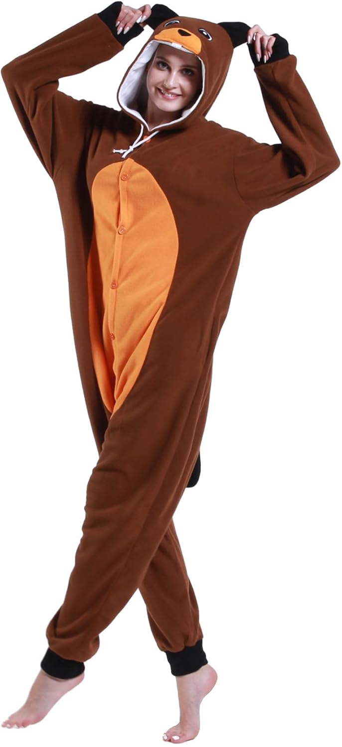 Guturris Biber Kostüm Pyjamas Tier Nachtwäsche Halloween Cosplay Kostüme Schlafanzug für Damen Herre