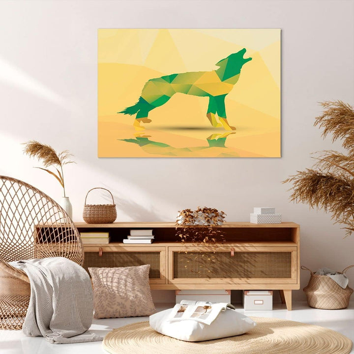 Bilder auf Leinwand 100x70cm Leinwandbild mit Rahmen Wolf modern Grafik Gross Wanddeko Bild Schlafzi