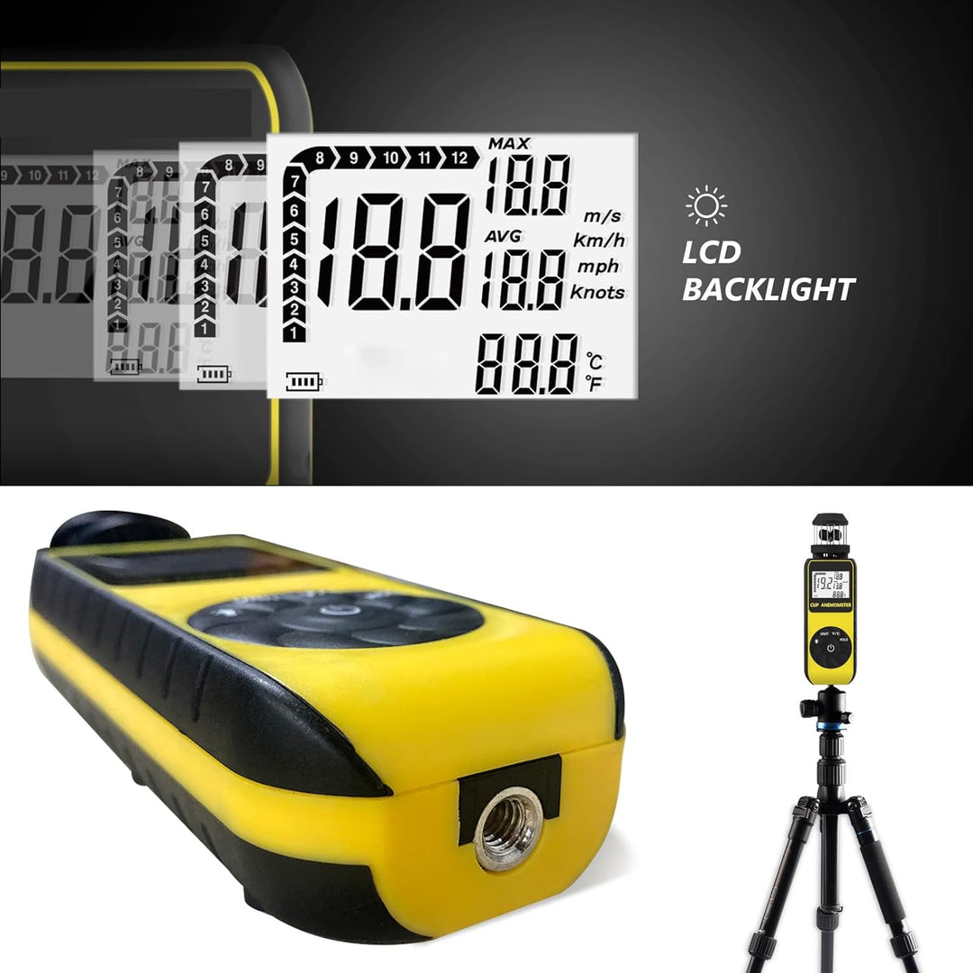 SURLABA Digital Windmesser, XF-881M Cup Anemometer ±4% Hoher Genauigkeit Wind Gauge Misst MAX/AVG Wi