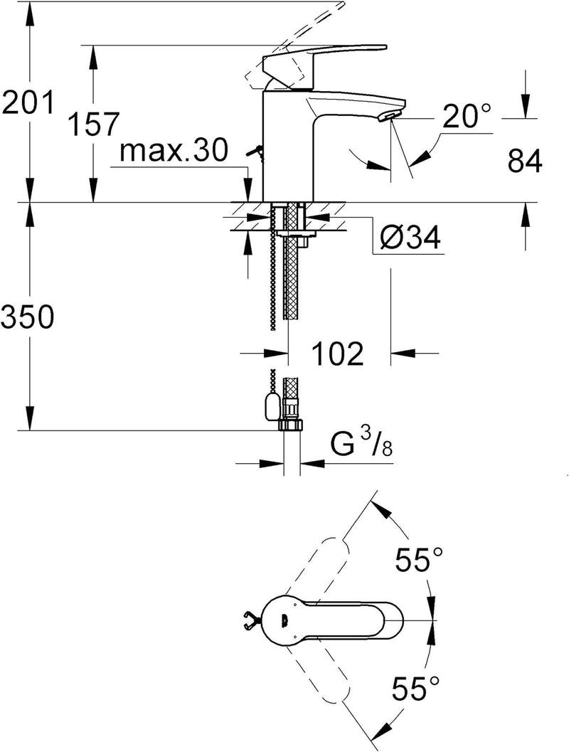 GROHE Eurostyle C Einhand-Waschtischbatterie , Kette statt Zugstange , reduzierter Wasserverbrauch 3